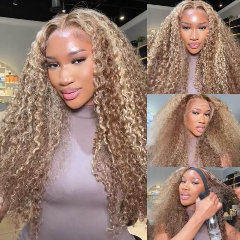 Brazilian Ombre Jerry Curly Headband Wig 26Inch Honey Blonde Highlight